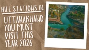 Scenic river valley and colorful hill town in Uttarakhand, India