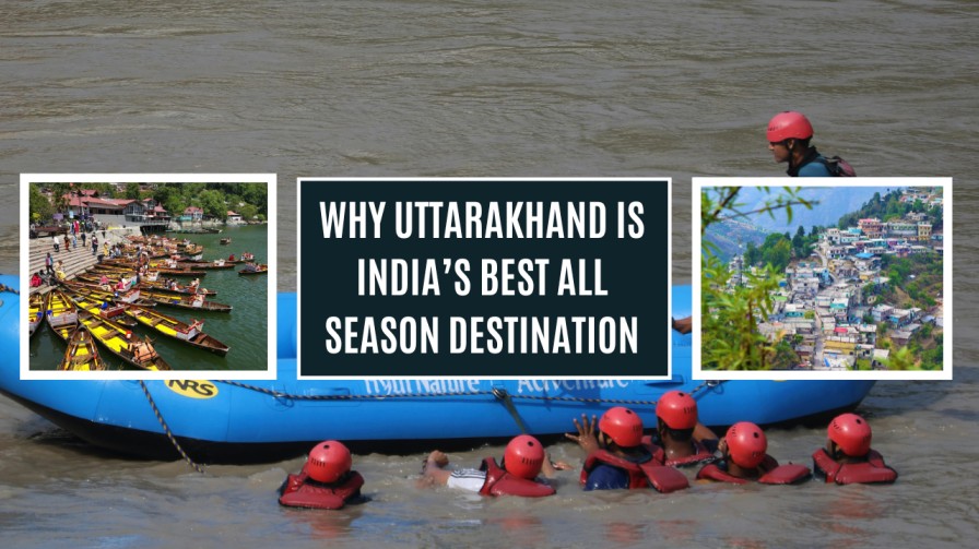 Lakshman Jhula bridge and Tera Manzil Temple on the banks of River Ganga in Rishikesh, Uttarakhand