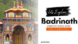 Front view of Badrinath Temple with colorful architecture in the Himalayas, Uttarakhand