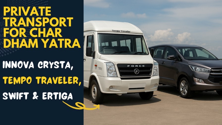 Tempo Traveller and Innova Crysta parked for Char Dham Yatra private transport