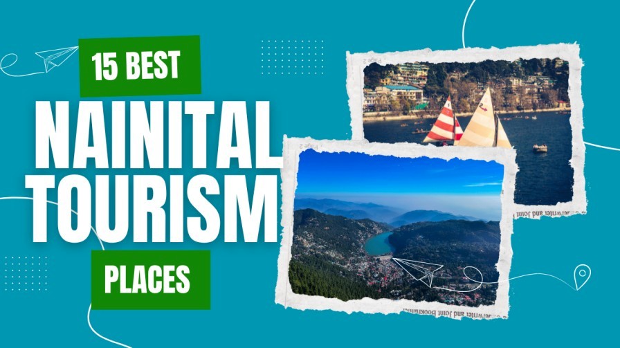 “Two scenic images of Nainital showing sailing boats on Naini Lake and a panoramic aerial view of the hill town surrounded by mountains.”