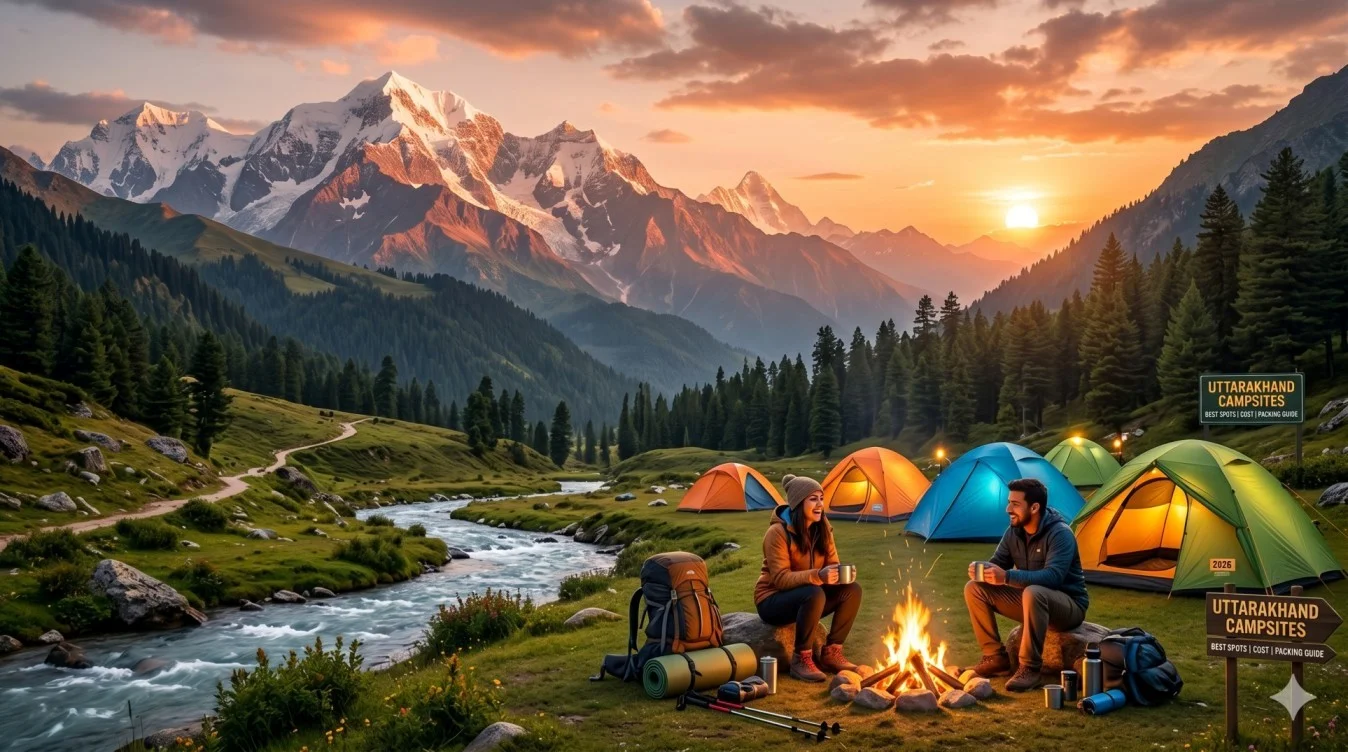 "Camping in Uttarakhand with Himalayan view at sunrise